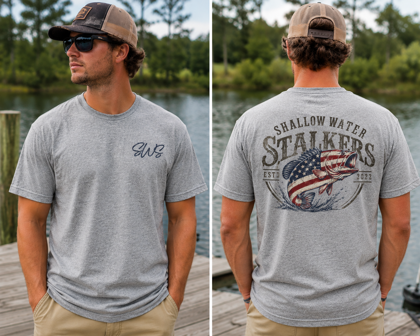 American Flag Bass Tee | Heather Gray | Shallow Water Stalkers