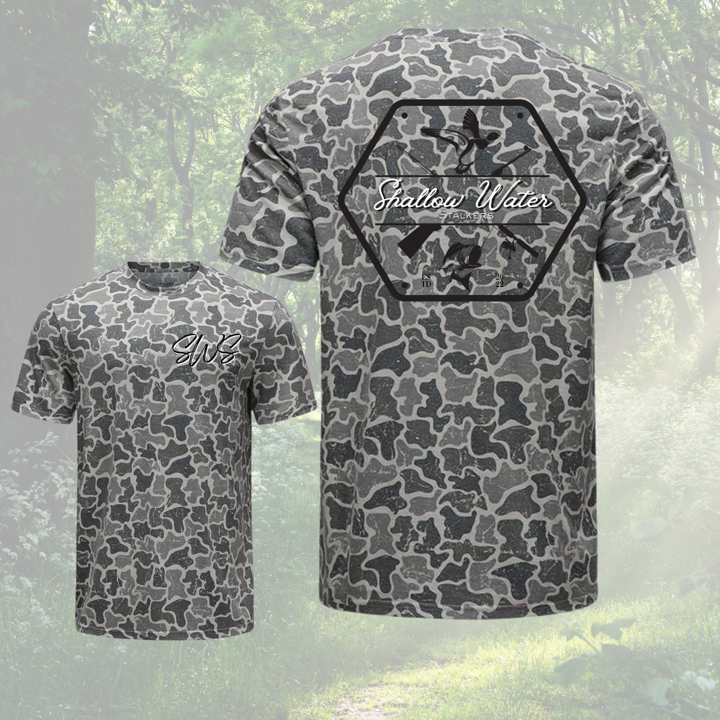 Short Sleeve Washed Distressed Camo