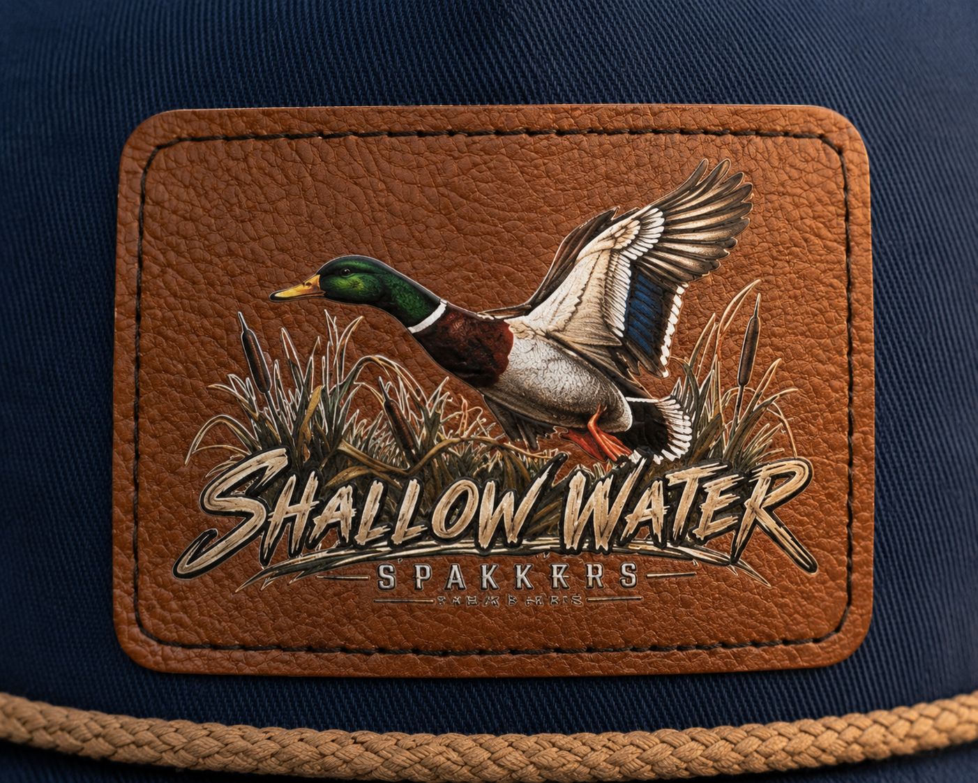 Shallow Water Stalkers Turkey Leather Patch Rope Trucker Hat Navy/Tan