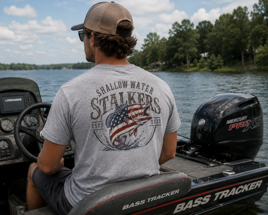 American Flag Bass Tee | Heather Gray | Shallow Water Stalkers