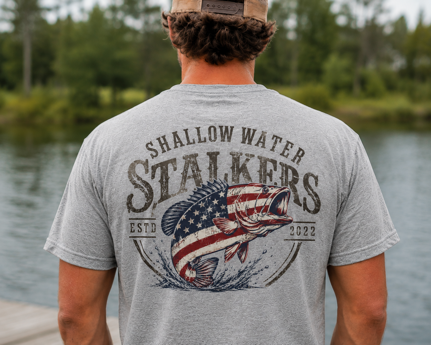 American Flag Bass Tee | Heather Gray | Shallow Water Stalkers
