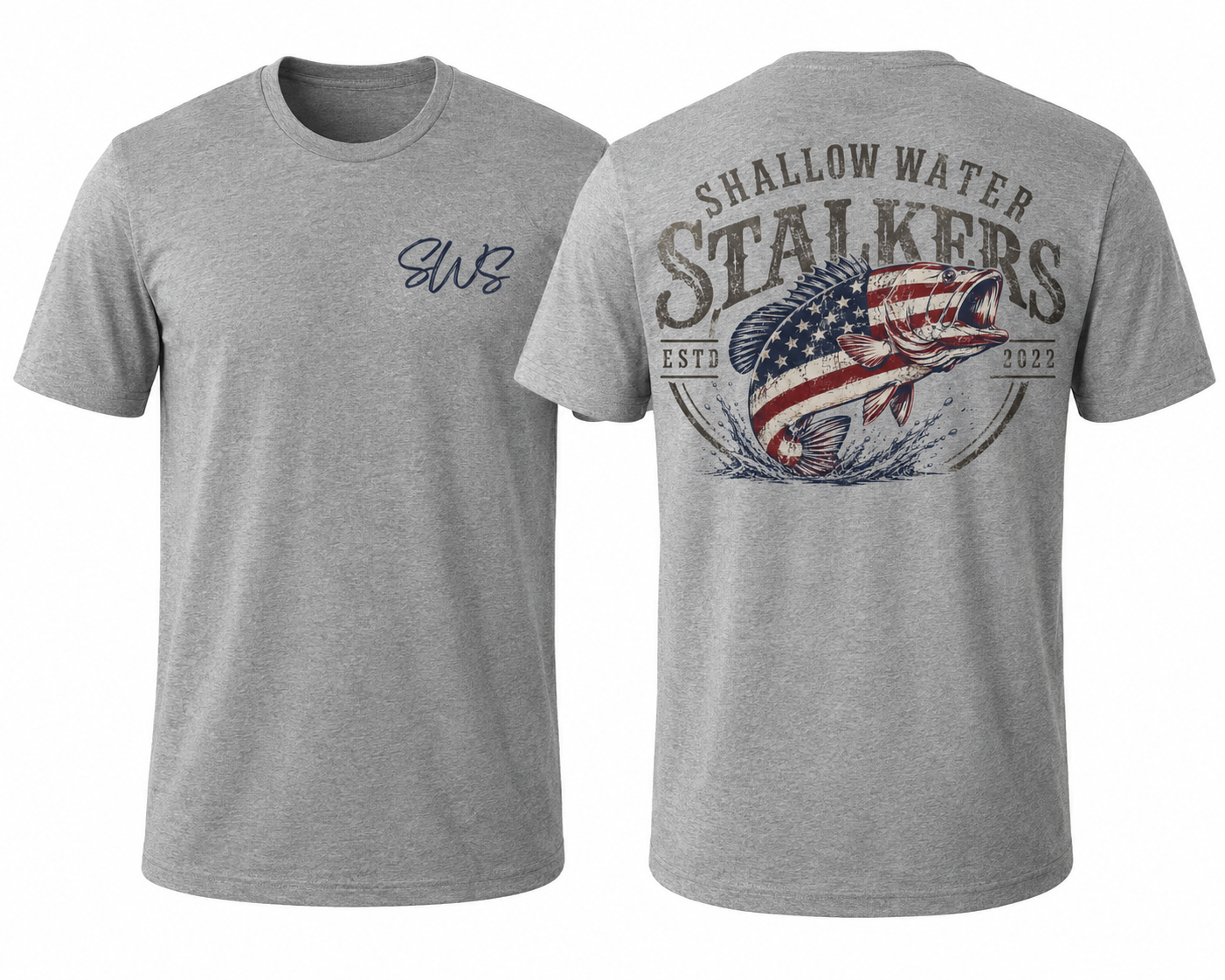 American Flag Bass Tee | Heather Gray | Shallow Water Stalkers