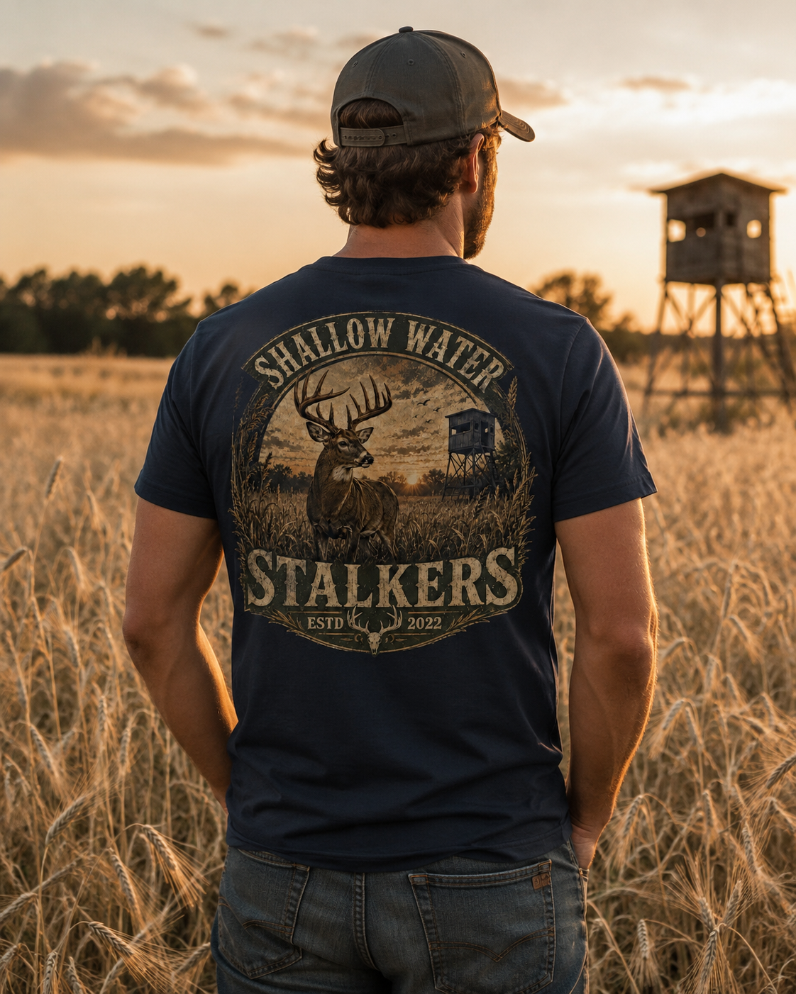 Shallow Water Stalkers™ Rye Field Buck Tee | Navy